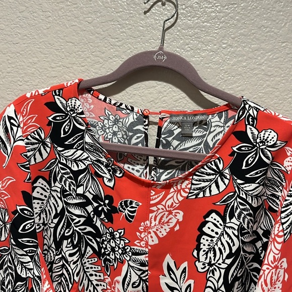 Jessica London Women’s Tropical Floral Rad White Black Women's Top 22W Vacay - Picture 7 of 10